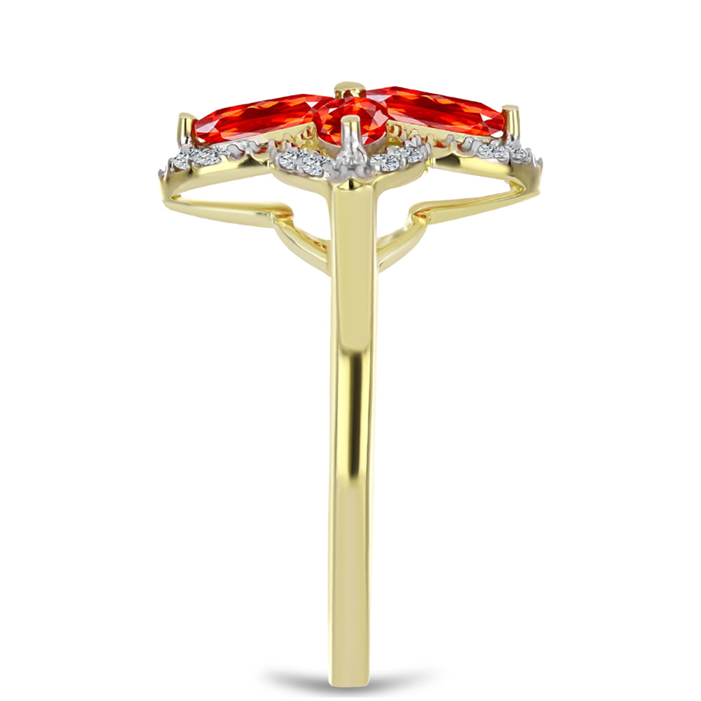 Anel de Prata com Banho de Ouro com Opala Vermelha da Etiópia de Lega Dembi e Topázio Branco