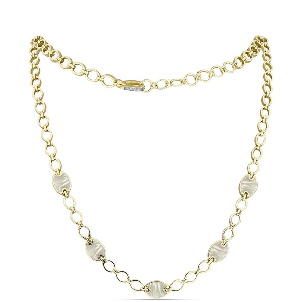 Colar de Prata com Banho de Ouro com Mãe de Pérola e Topázio Branco Contraste: Cabeca de Veado (800)