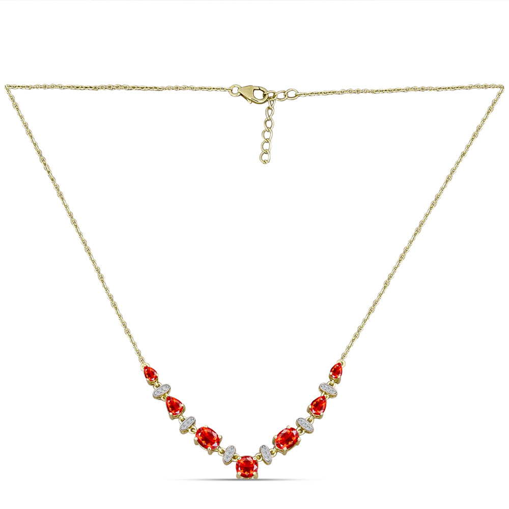 Colar de Prata com Banho de Ouro com Opala Vermelha da Etiópia de Lega Dembi e Topázio Branco Contraste: Cabeca de Veado (800)