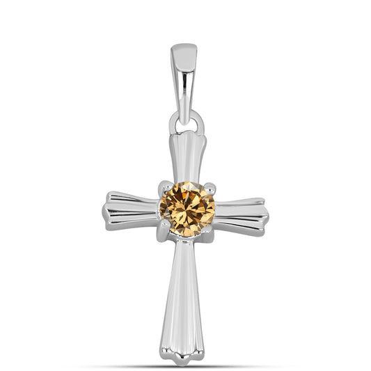 Cruz Pendente de Prata com Moissanite Champagne