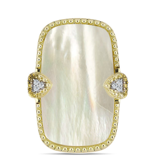 Anel de Prata com Banho de Ouro com Mãe de Pérola e Topázio Branco Contraste: Cabeca de Veado (800)