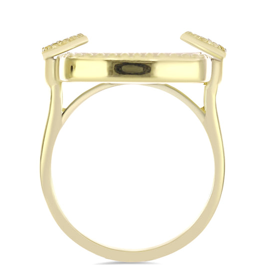 Anel de Prata com Banho de Ouro com Mãe de Pérola e Topázio Branco Contraste: Cabeca de Veado (800)