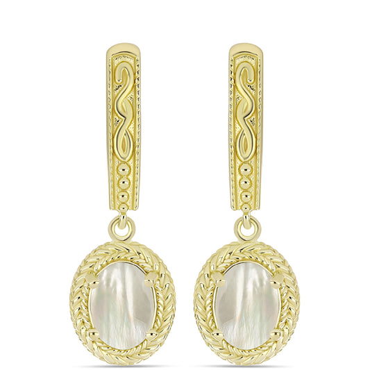 Brincos de Prata com Banho de Ouro com Mãe de Pérola