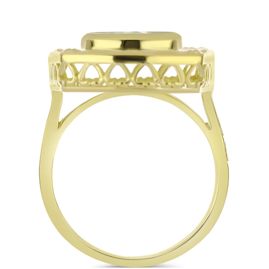 Anel de Prata com Banho de Ouro com Mãe de Pérola Contraste: Cabeca de Veado (800)