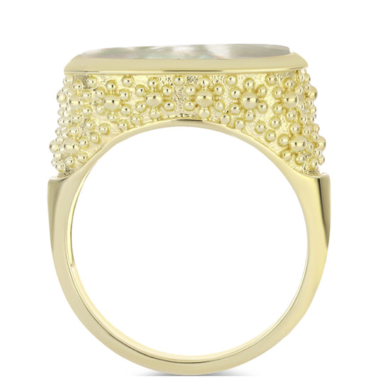Anel de Prata com Banho de Ouro com Mãe de Pérola Contraste: Cabeca de Veado (800)