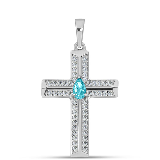 Cruz Pendente de Prata com Quartzo de Paraíba e Topázio Branco