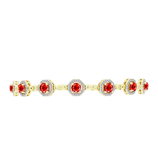 Pulseira de Prata com Banho de Ouro com Opala Vermelha da Etiópia de Lega Dembi e Topázio Branco Contraste: Cabeca de Veado (800)