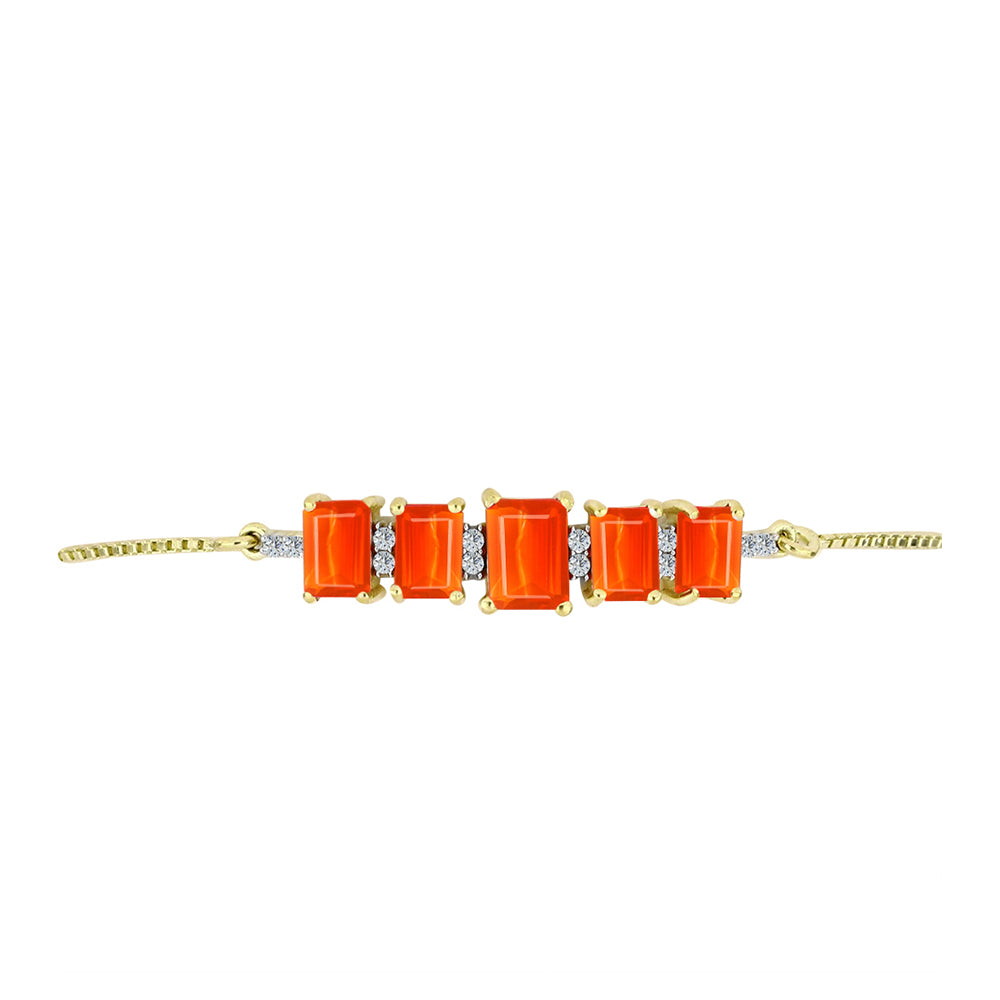 Pulseira de Prata com Banho de Ouro com Opala Vermelha da Etiópia de Lega Dembi e Topázio Branco Contraste: Cabeca de Veado (800)