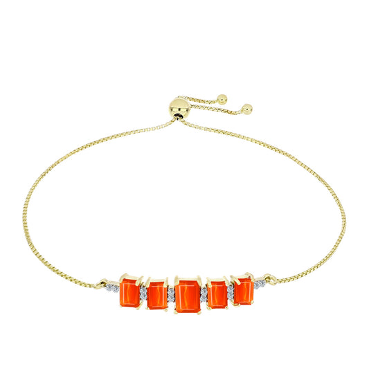 Pulseira de Prata com Banho de Ouro com Opala Vermelha da Etiópia de Lega Dembi e Topázio Branco Contraste: Cabeca de Veado (800)
