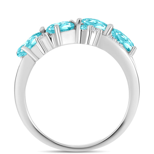 Anel de Prata com Quartzo de Paraíba e Topázio Branco Contraste: Cabeca de Veado (800)