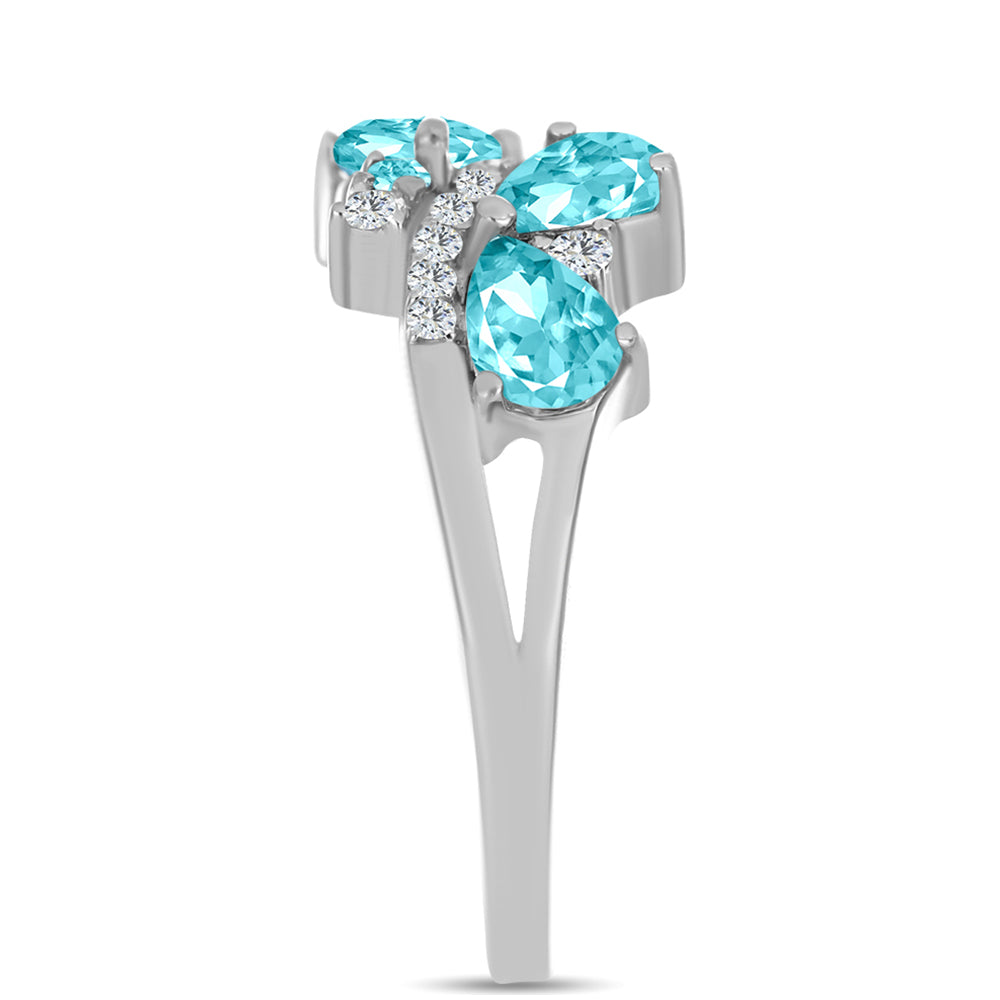 Anel de Prata com Quartzo de Paraíba e Topázio Branco Contraste: Cabeca de Veado (800)