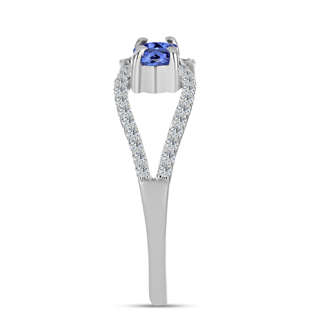 Anel de Prata com Tanzanite AAA e Topázio Branco