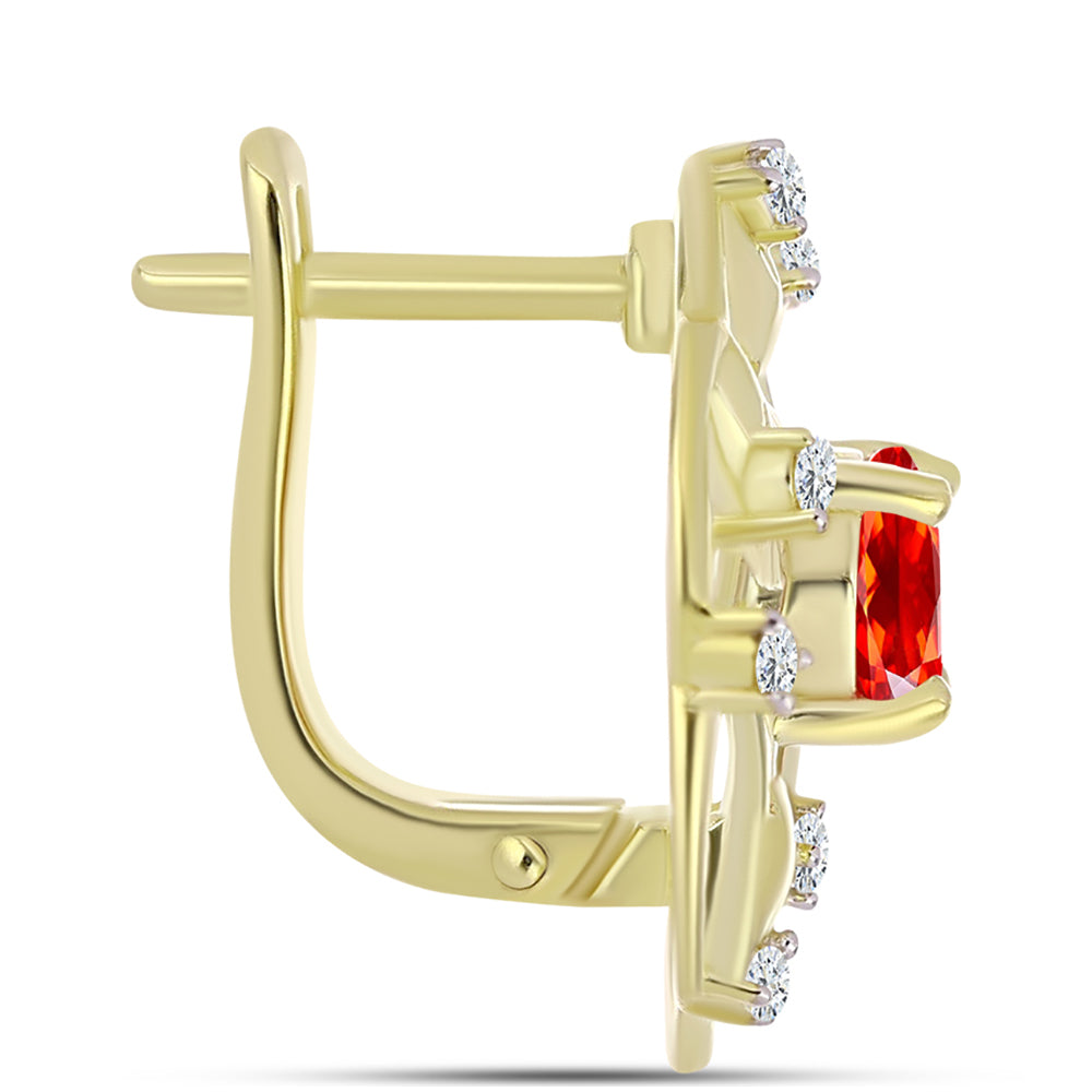 Brincos de Prata com Banho de Ouro com Opala Vermelha da Etiópia de Lega Dembi e Topázio Branco