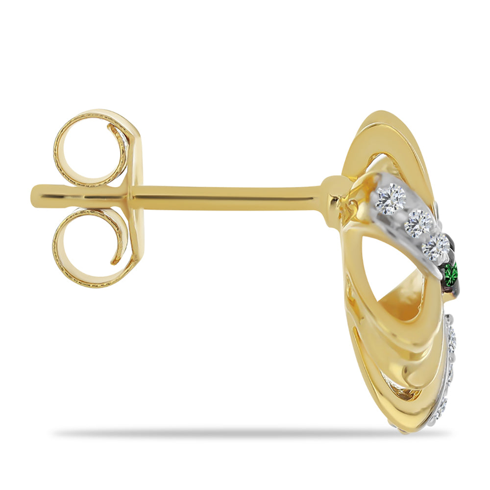Brincos de Prata com Banho de Ouro com Diamante Verde e Zircão Branco