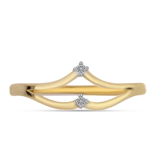 Anel de Prata com Banho de Ouro com Diamante Branco
