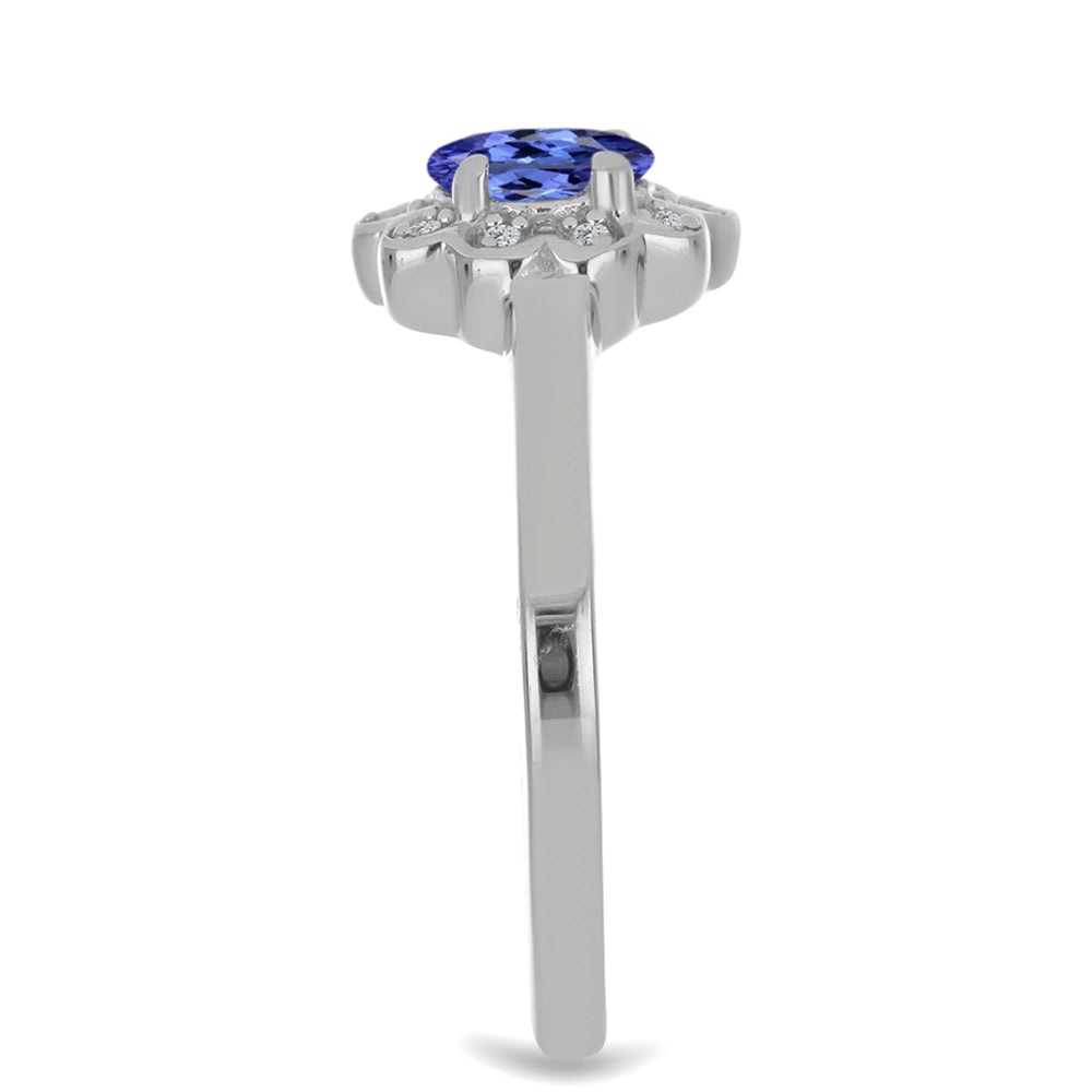 Anel de Prata com Tanzanite e Zircão Branco Natural
