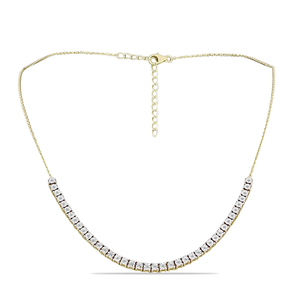 Colar de Prata com Banho de Ouro com Diamante Branco e Topázio Branco Contraste: Cabeca de Veado (800)