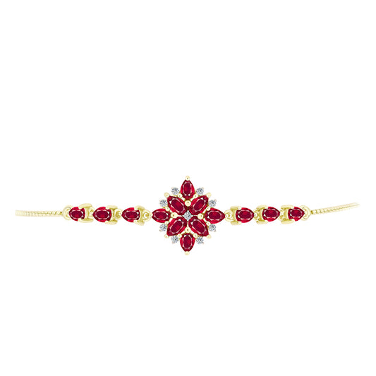 Pulseira de Prata com Banho de Ouro com Rubi de Madagáscar e Topázio Branco Contraste: Cabeca de Veado (800)