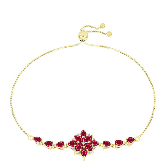 Pulseira de Prata com Banho de Ouro com Rubi de Madagáscar e Topázio Branco Contraste: Cabeca de Veado (800)