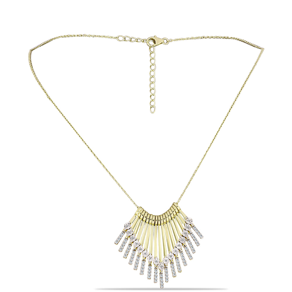 Colar de Prata com Banho de Ouro com Diamante Branco e Topázio Branco Contraste: Cabeca de Veado (800)