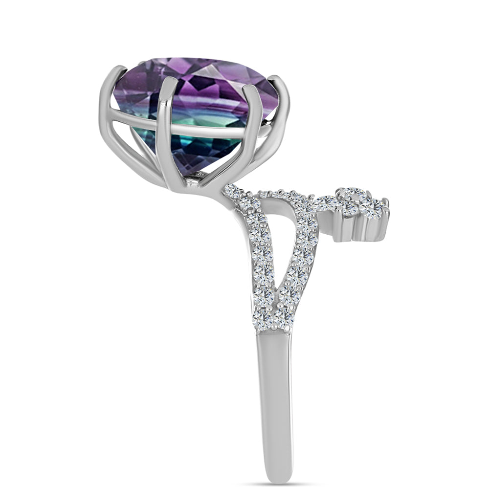 Anel de Prata com Fluorita Zebra e Topázio Branco Contraste: Cabeca de Veado (800)