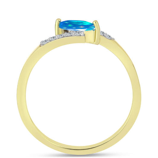 Anel de Prata com Banho de Ouro com Opala Paraíso da Etiópia e Topázio Branco