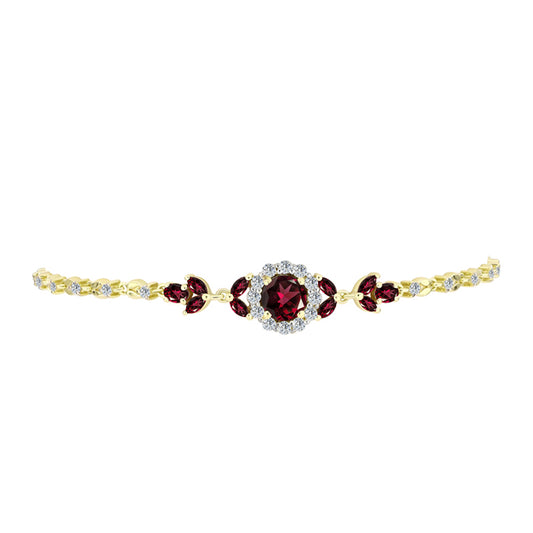 Pulseira de Prata com Banho de Ouro com Granada de Rhodolite e Topázio Branco Contraste: Cabeca de Veado (800)