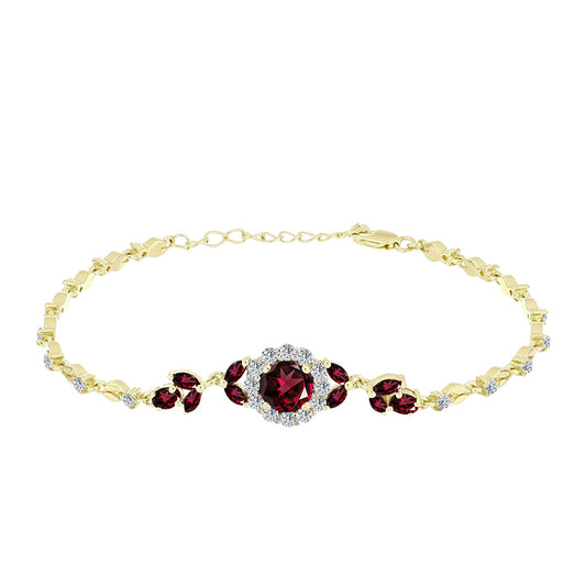 Pulseira de Prata com Banho de Ouro com Granada de Rhodolite e Topázio Branco Contraste: Cabeca de Veado (800)