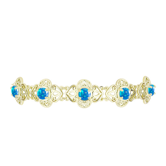 Pulseira de Prata com Banho de Ouro com Opala Paraíso da Etiópia Contraste: Cabeca de Veado (800)