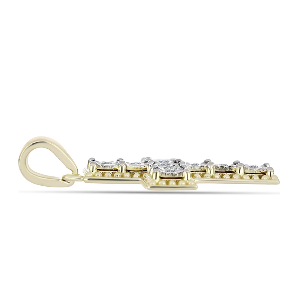 Cruz Pendente de Prata com Banho de Ouro com Diamante Branco