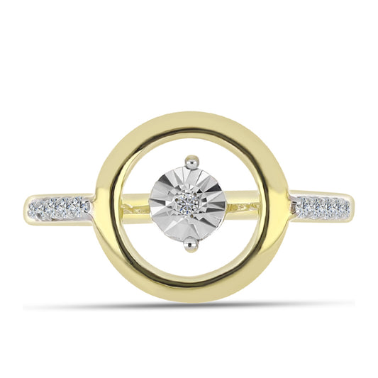 Anel de Prata com Banho de Ouro com Diamante Branco e Topázio Branco