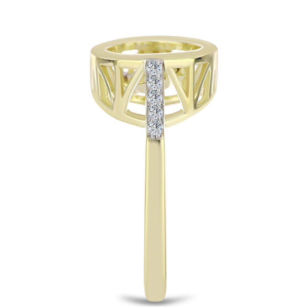 Anel de Prata com Banho de Ouro com Diamante Branco e Topázio Branco