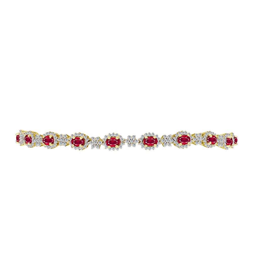 Pulseira de Prata com Banho de Ouro com Rubi de Madagáscar e Topázio Branco Contraste: Cabeca de Veado (800)