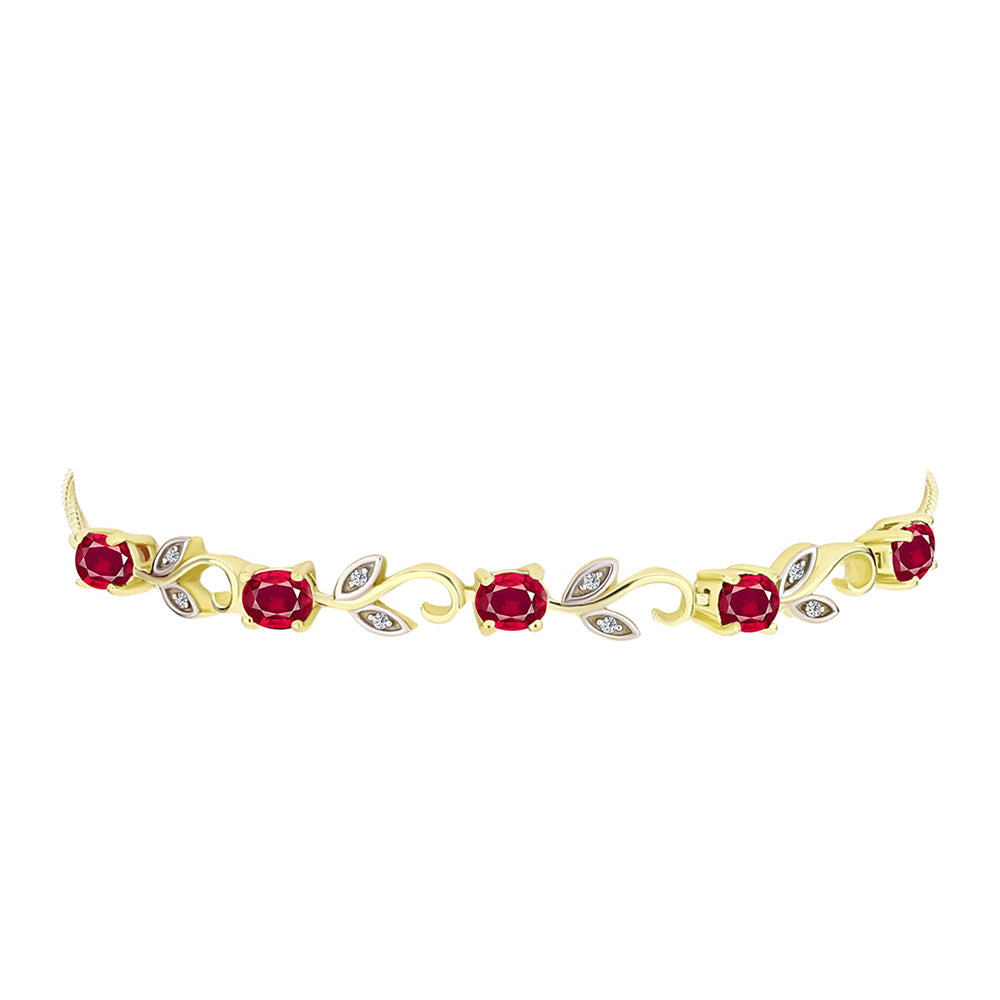 Pulseira de Prata com Banho de Ouro com Rubi de Madagáscar e Topázio Branco Contraste: Cabeca de Veado (800)