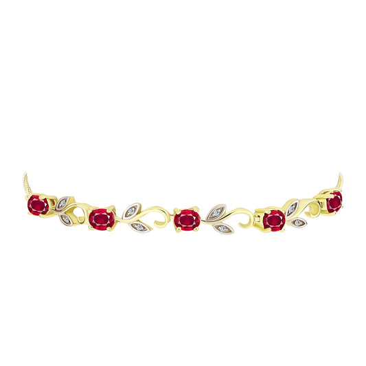 Pulseira de Prata com Banho de Ouro com Rubi de Madagáscar e Topázio Branco Contraste: Cabeca de Veado (800)