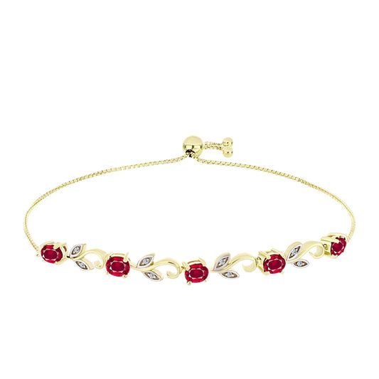 Pulseira de Prata com Banho de Ouro com Rubi de Madagáscar e Topázio Branco Contraste: Cabeca de Veado (800)
