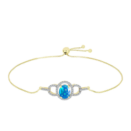 Pulseira de Prata com Banho de Ouro com Opala Paraíso da Etiópia e Topázio Branco Contraste: Cabeca de Veado (800)