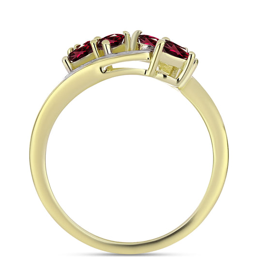 Anel de Prata com Banho de Ouro com Granada de Rhodolite e Topázio Branco Contraste: Cabeca de Veado (800)