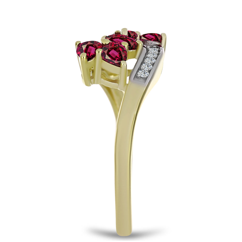 Anel de Prata com Banho de Ouro com Granada de Rhodolite e Topázio Branco Contraste: Cabeca de Veado (800)