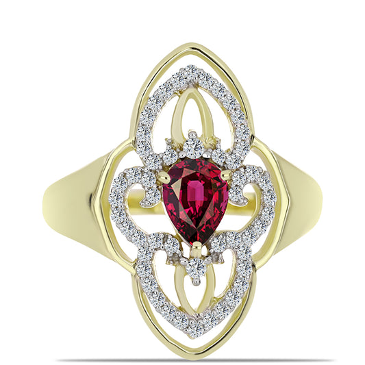 Anel de Prata com Banho de Ouro com Granada de Rhodolite e Topázio Branco Contraste: Cabeca de Veado (800)
