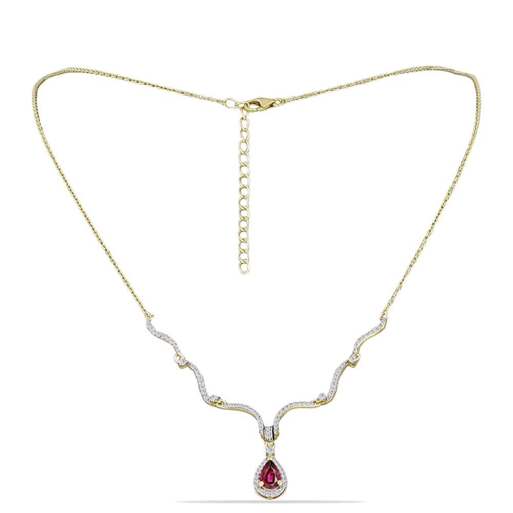 Colar de Prata com Banho de Ouro com Granada de Rhodolite e Topázio Branco Contraste: Cabeca de Veado (800)