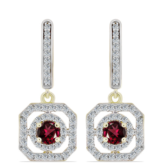 Brincos de Prata com Banho de Ouro com Granada de Rhodolite e Topázio Branco