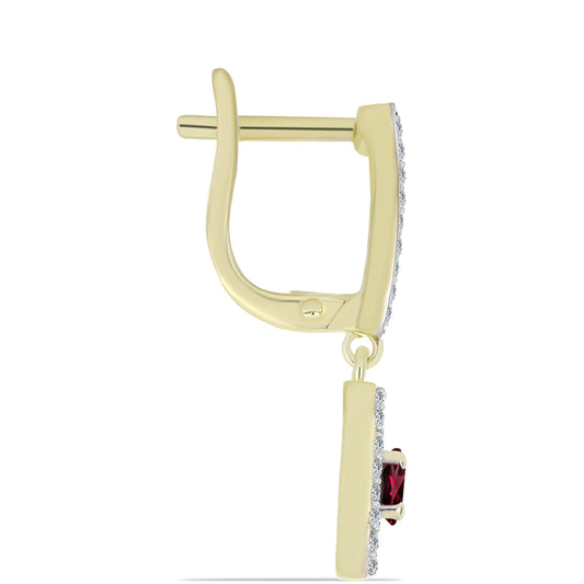 Brincos de Prata com Banho de Ouro com Granada de Rhodolite e Topázio Branco