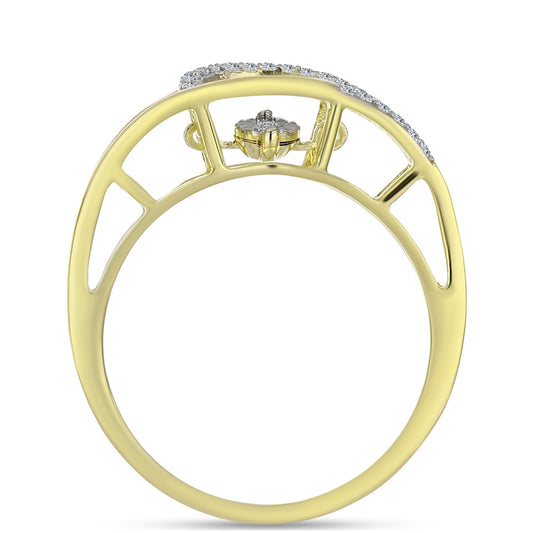 Anel de Prata com Banho de Ouro com Diamante Branco e Topázio Branco Contraste: Cabeca de Veado (800)
