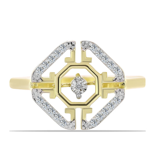 Anel de Prata com Banho de Ouro com Diamante Branco e Topázio Branco Contraste: Cabeca de Veado (800)