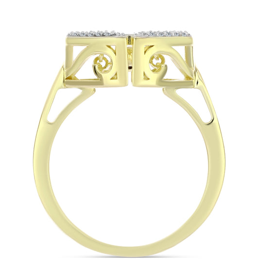Anel de Prata com Banho de Ouro com Diamante Branco e Topázio Branco Contraste: Cabeca de Veado (800)