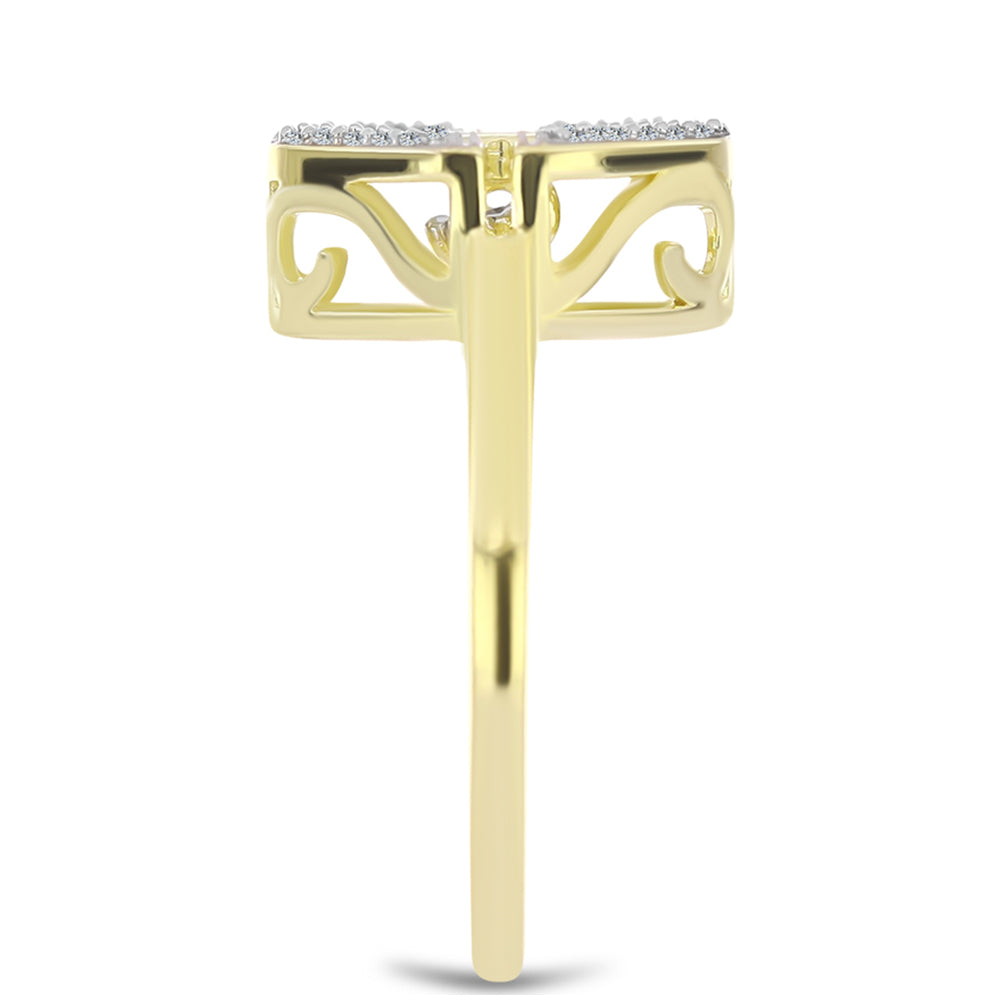 Anel de Prata com Banho de Ouro com Diamante Branco e Topázio Branco Contraste: Cabeca de Veado (800)