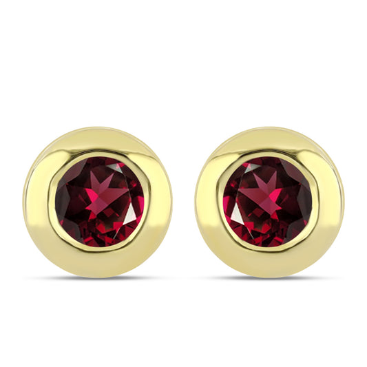 Brincos de Prata com Banho de Ouro com Granada de Rhodolite