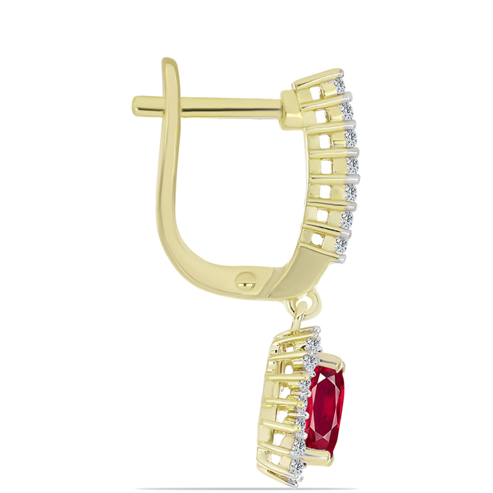 Brincos de Prata com Banho de Ouro com Rubi de Madagáscar e Topázio Branco