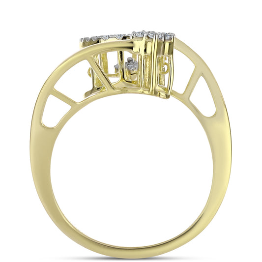 Anel de Prata com Banho de Ouro com Diamante Branco e Topázio Branco Contraste: Cabeca de Veado (800)